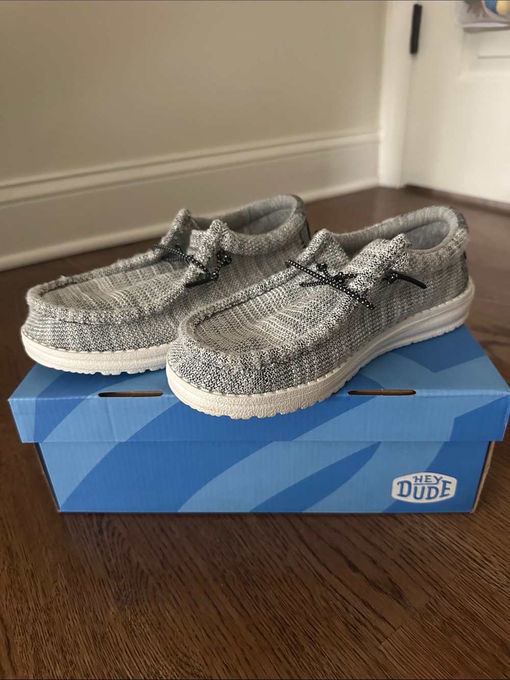 Hey Dude Kids Slip-On Sneakers in Light Gray and White